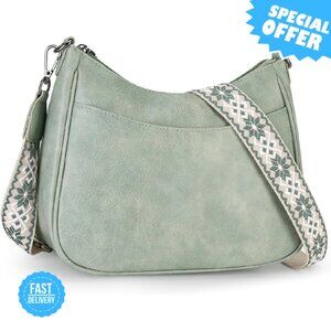 BRAND NEW APHISON Trendy Leather Crossbody Purse Black Adjustable Strap